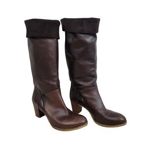 Roberto Del Carlo Leather Heeled Riding Boots Chocolate Brown Size 37.5 US 7.5/7